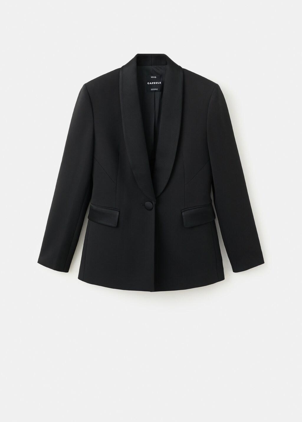 Black Blazer With Satin Lapels, Black, large image number 6