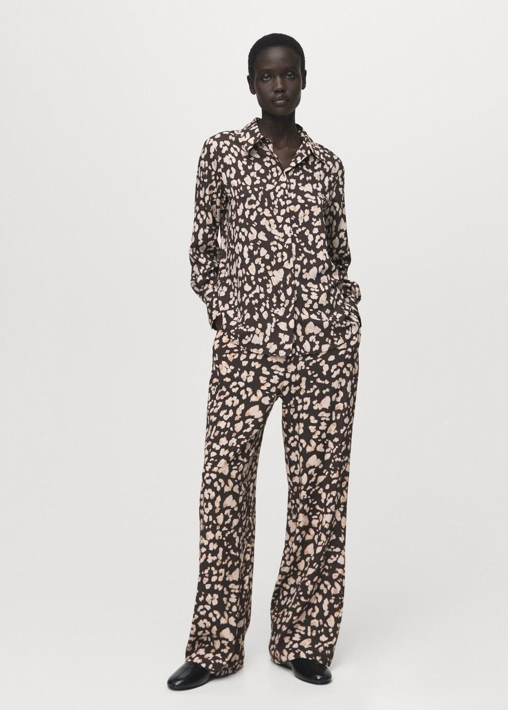 Brown Straight-Cut Animal-Print Blouse, Brown, large image number 0