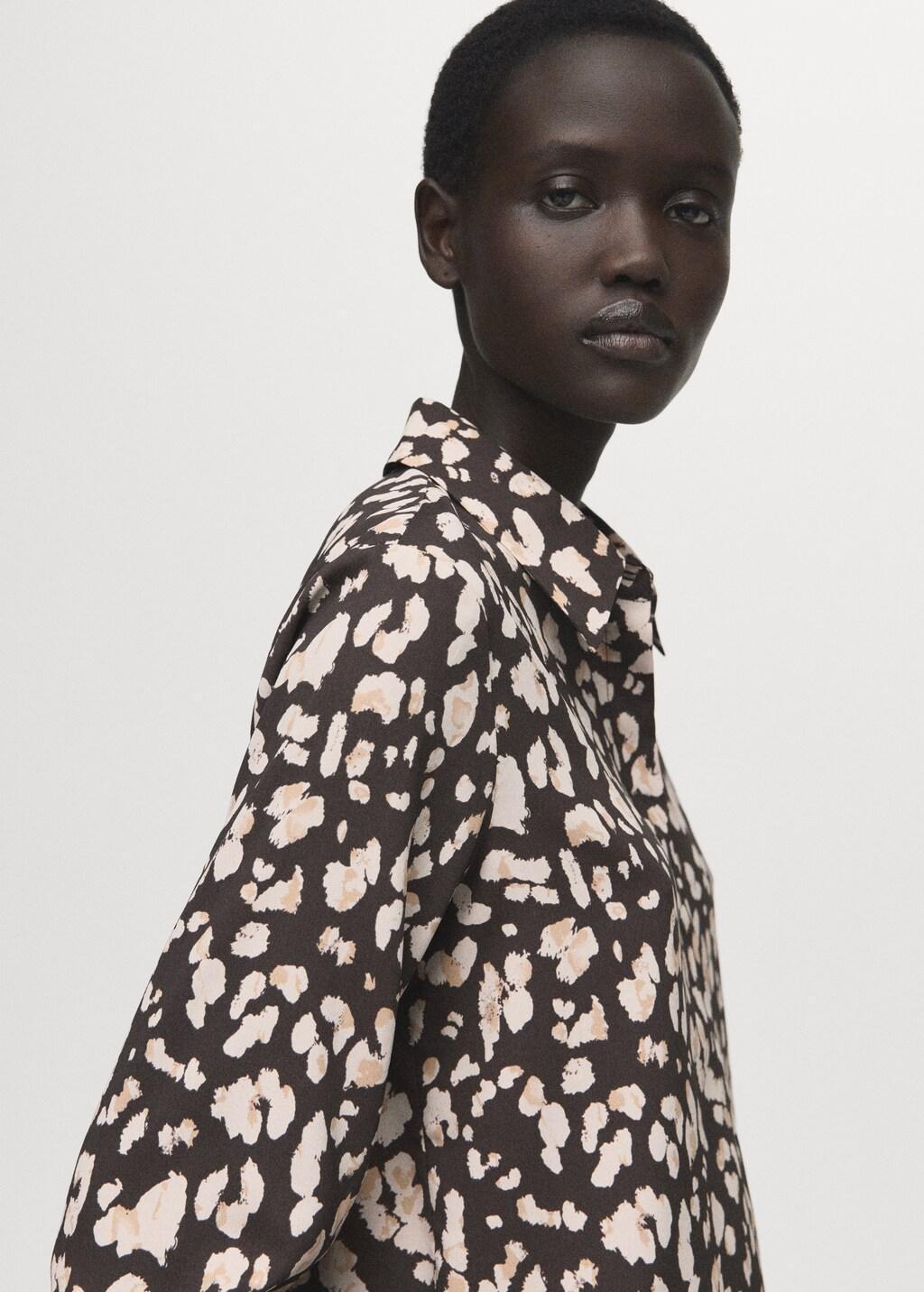 Brown Straight-Cut Animal-Print Blouse, Brown, large image number 3