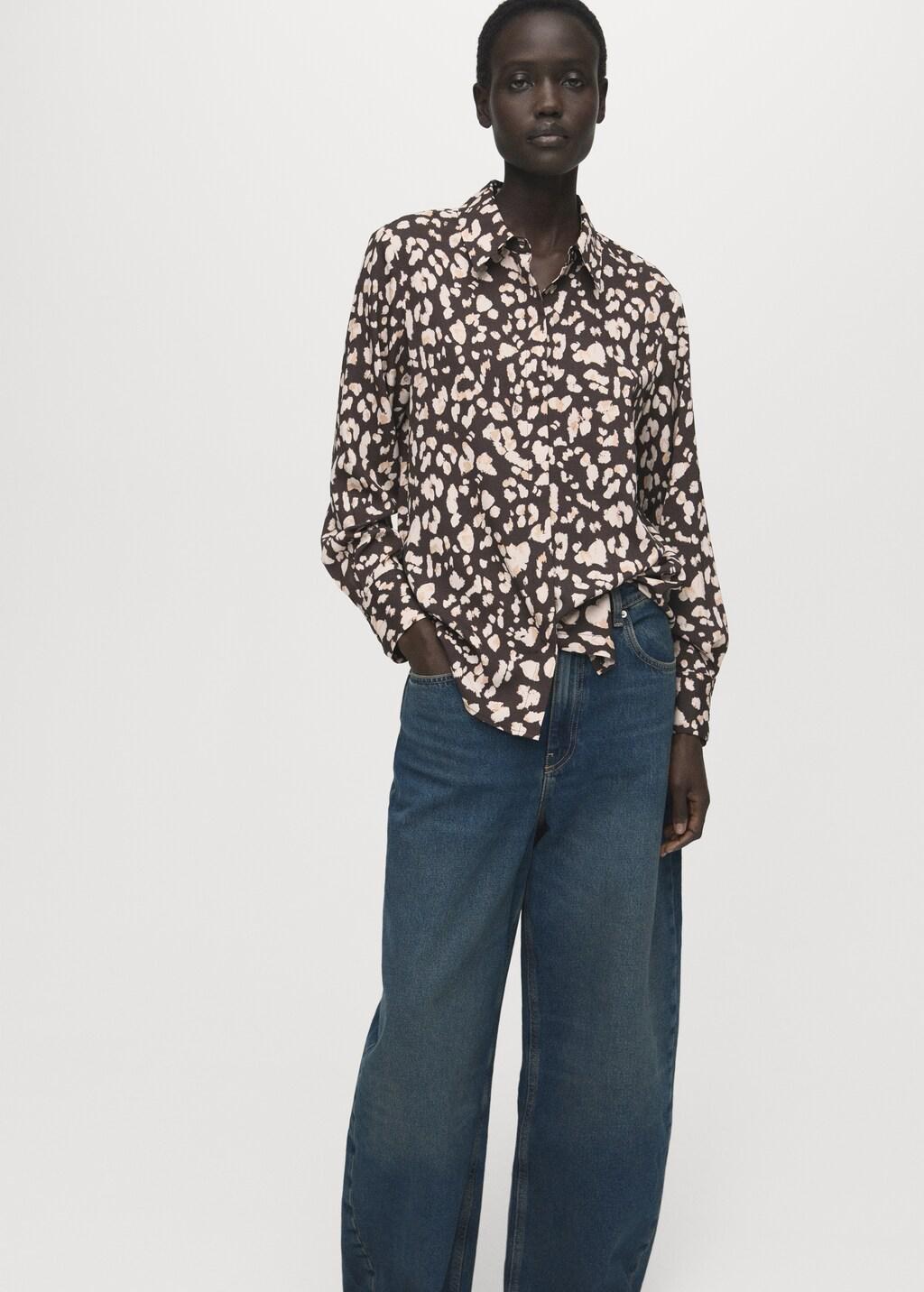 Brown Straight-Cut Animal-Print Blouse, Brown, large image number 4