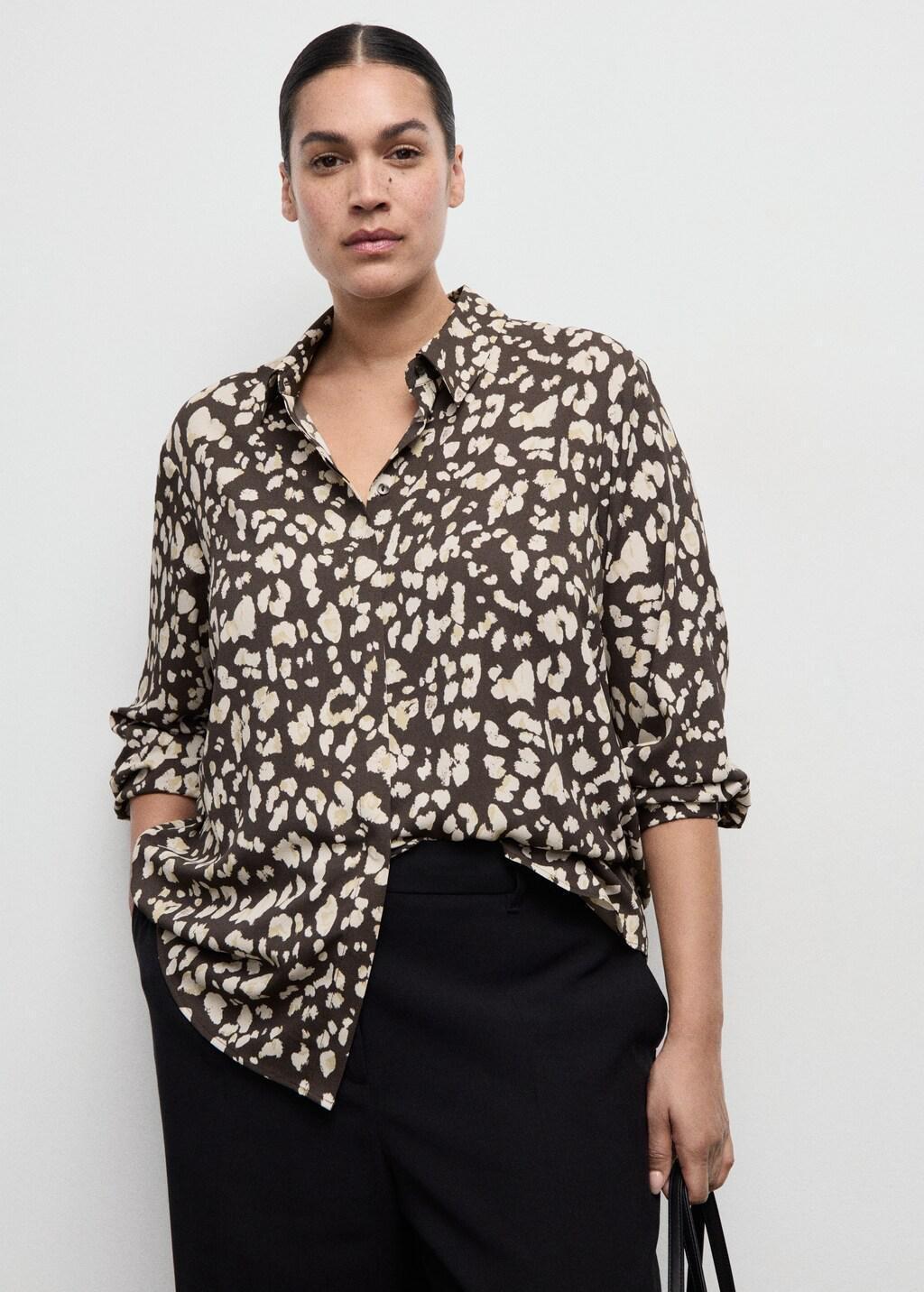 Brown Straight-Cut Animal-Print Blouse, Brown, large image number 6