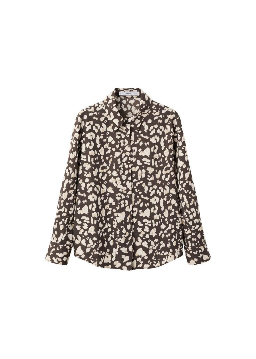 Brown Straight-Cut Animal-Print Blouse, Brown, large image number 7
