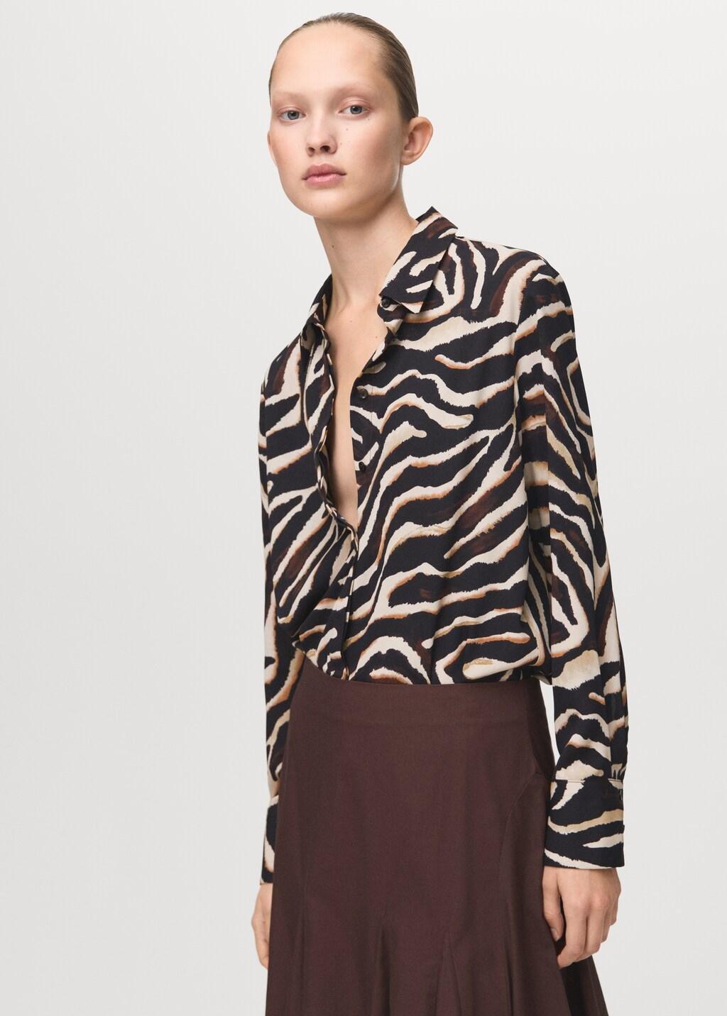 Black Straight-Cut Animal-Print Blouse, Black, large image number 3