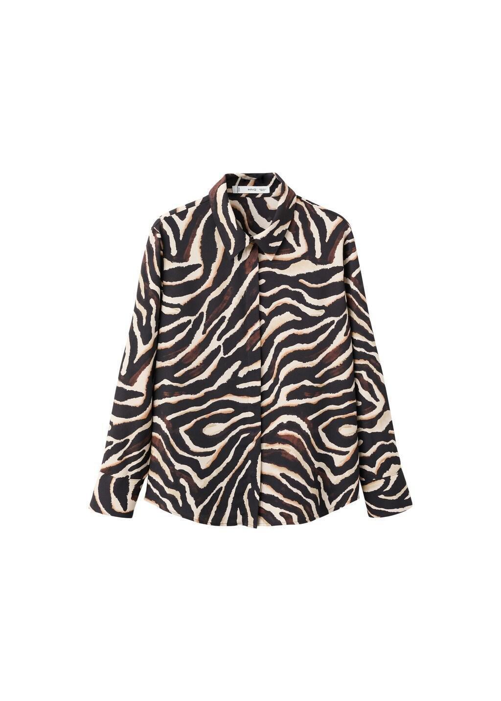 Black Straight-Cut Animal-Print Blouse, Black, large image number 6