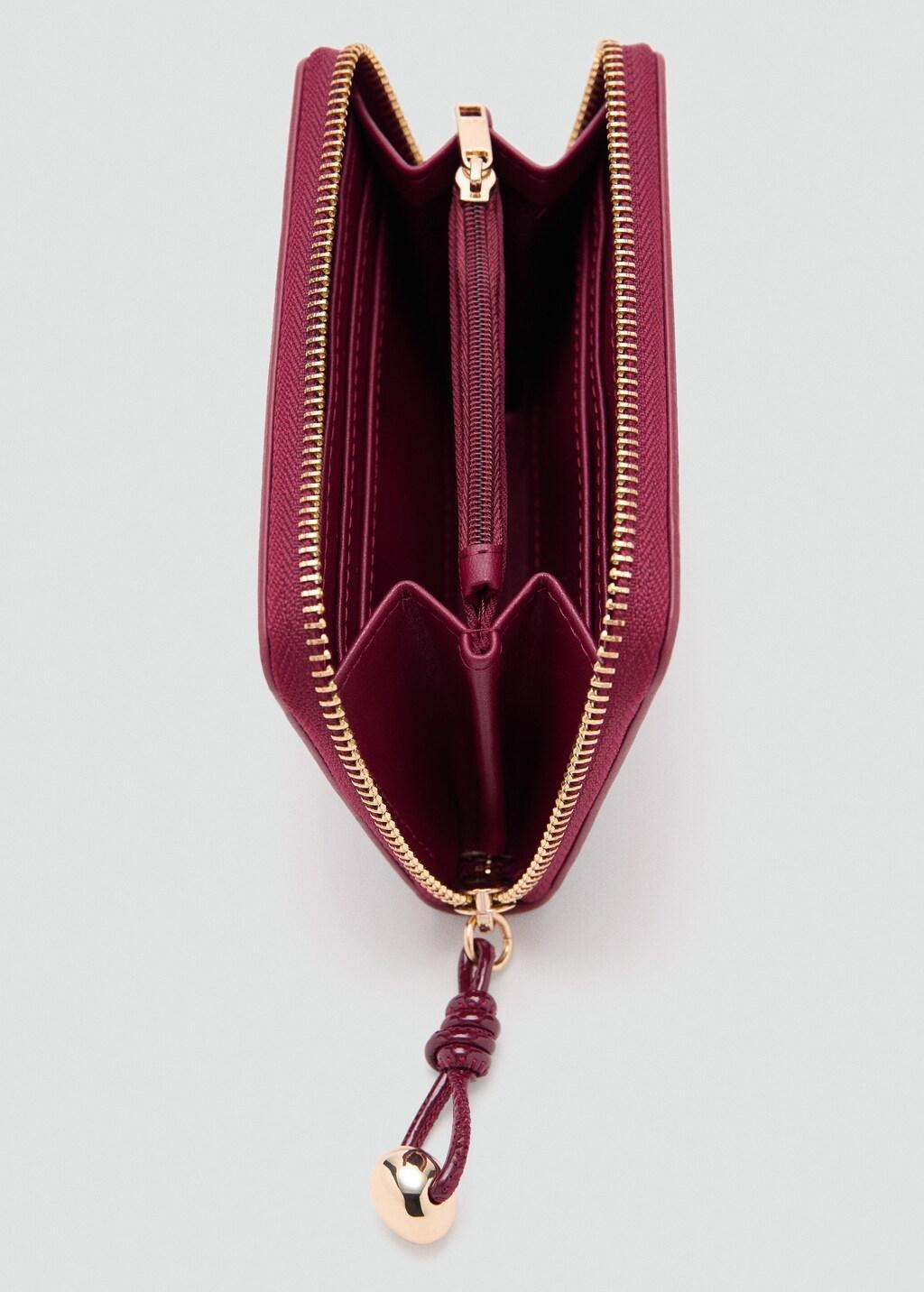 Red Medium Wallet With Mini-Bead Embellishment, Dark Red, large image number 1