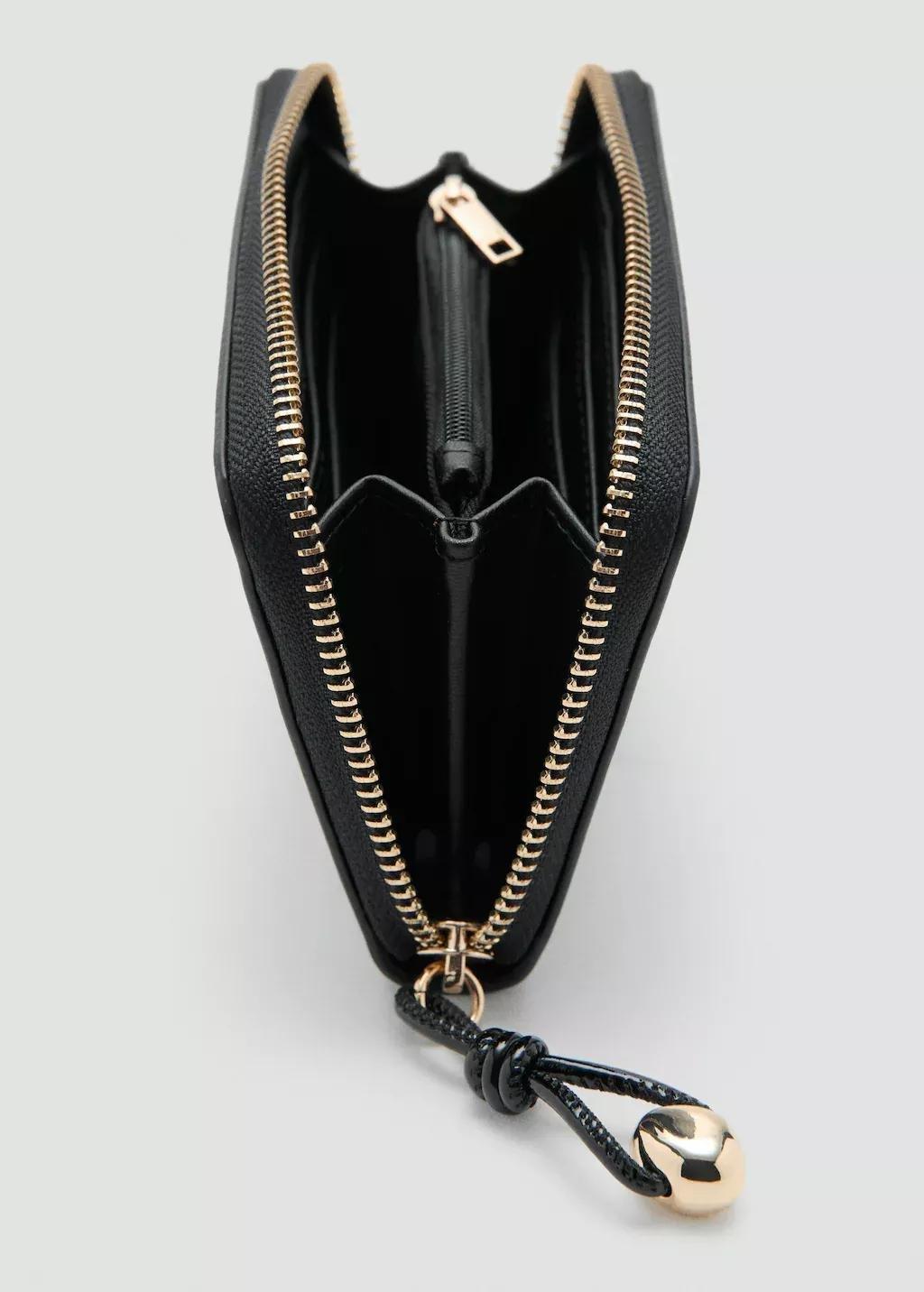 Black Medium Wallet With Mini-Bead Embellishment, Black, medium