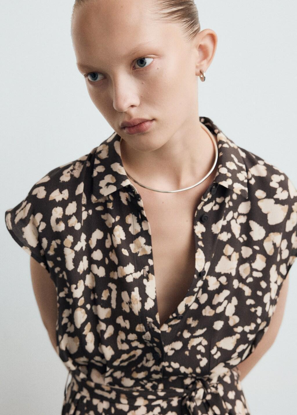 Brown Printed Shirt Dress With Belt, Brown, large image number 4