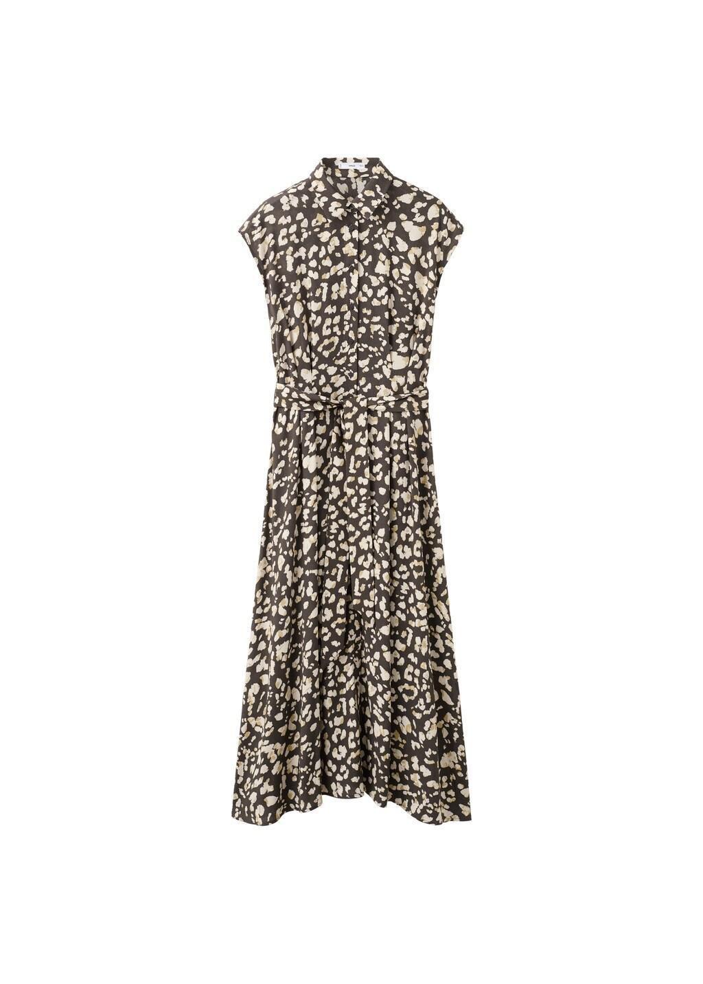 Brown Printed Shirt Dress With Belt, Brown, large image number 6