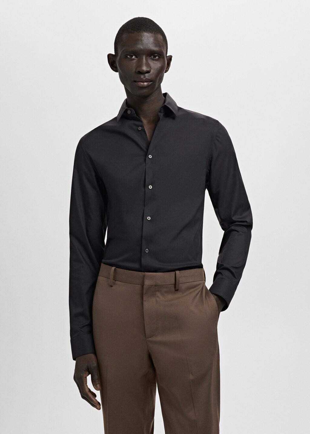 Black Slim Fit Cotton Suit Shirt, 0201_99, large image number 3