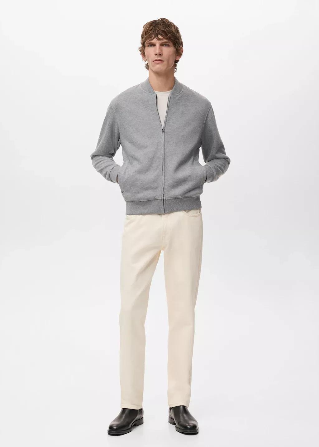 Grey Zip Bomber Hoodie, Light Pastel Grey, large image number 0