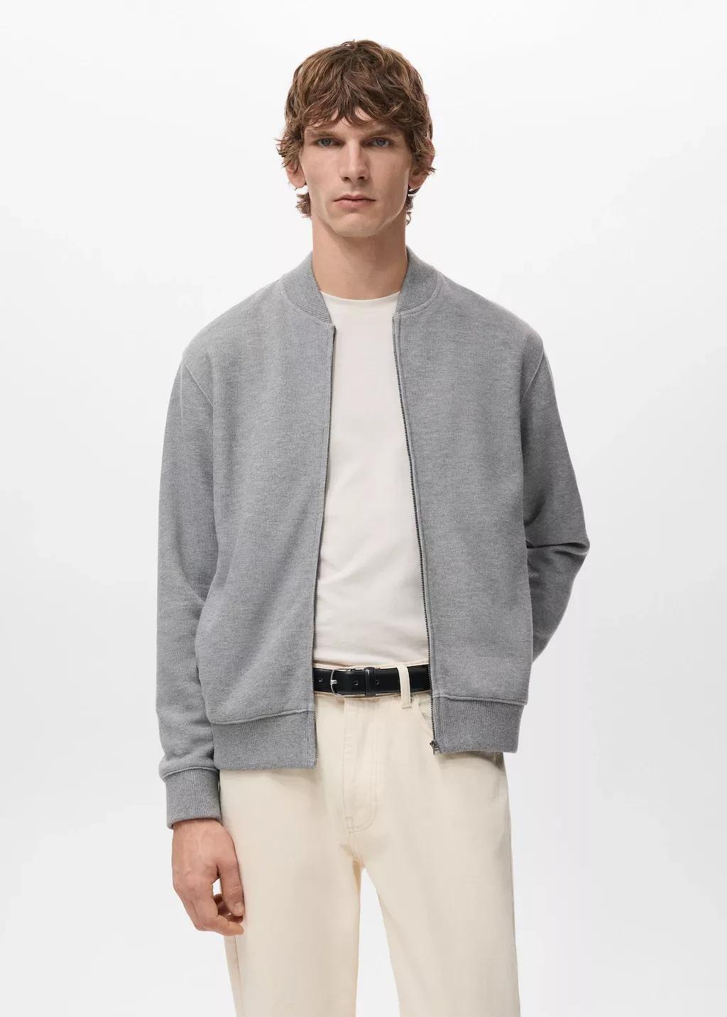 Grey Zip Bomber Hoodie, Light Pastel Grey, large image number 3