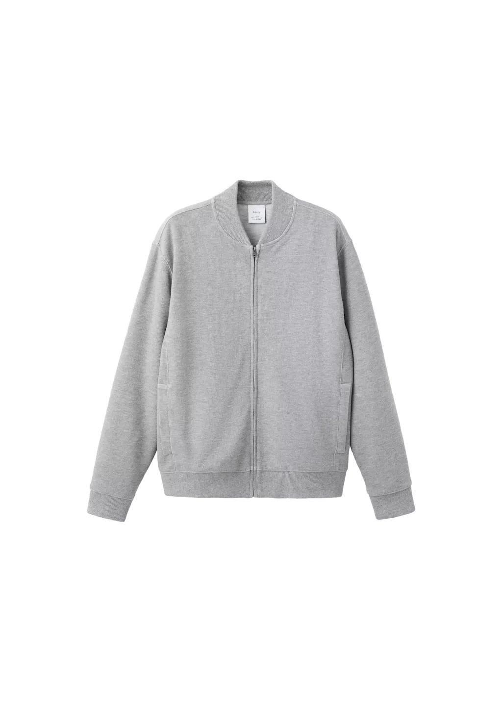 Grey Zip Bomber Hoodie, Light Pastel Grey, large image number 6