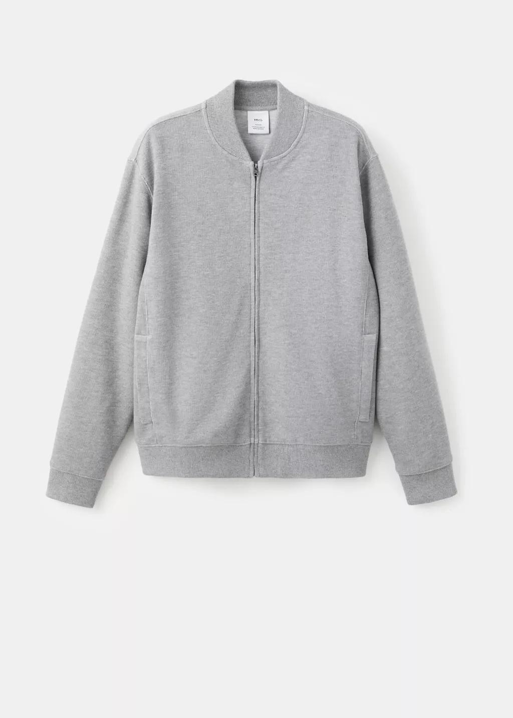 Grey Zip Bomber Hoodie, Light Pastel Grey, large image number 7