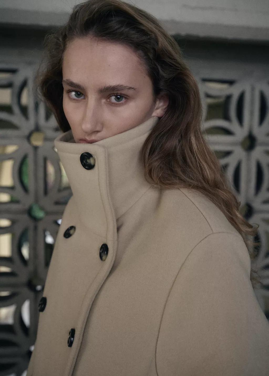 Yellow Wool-Blend Funnel-Neck Coat, 0201_10, large image number 4