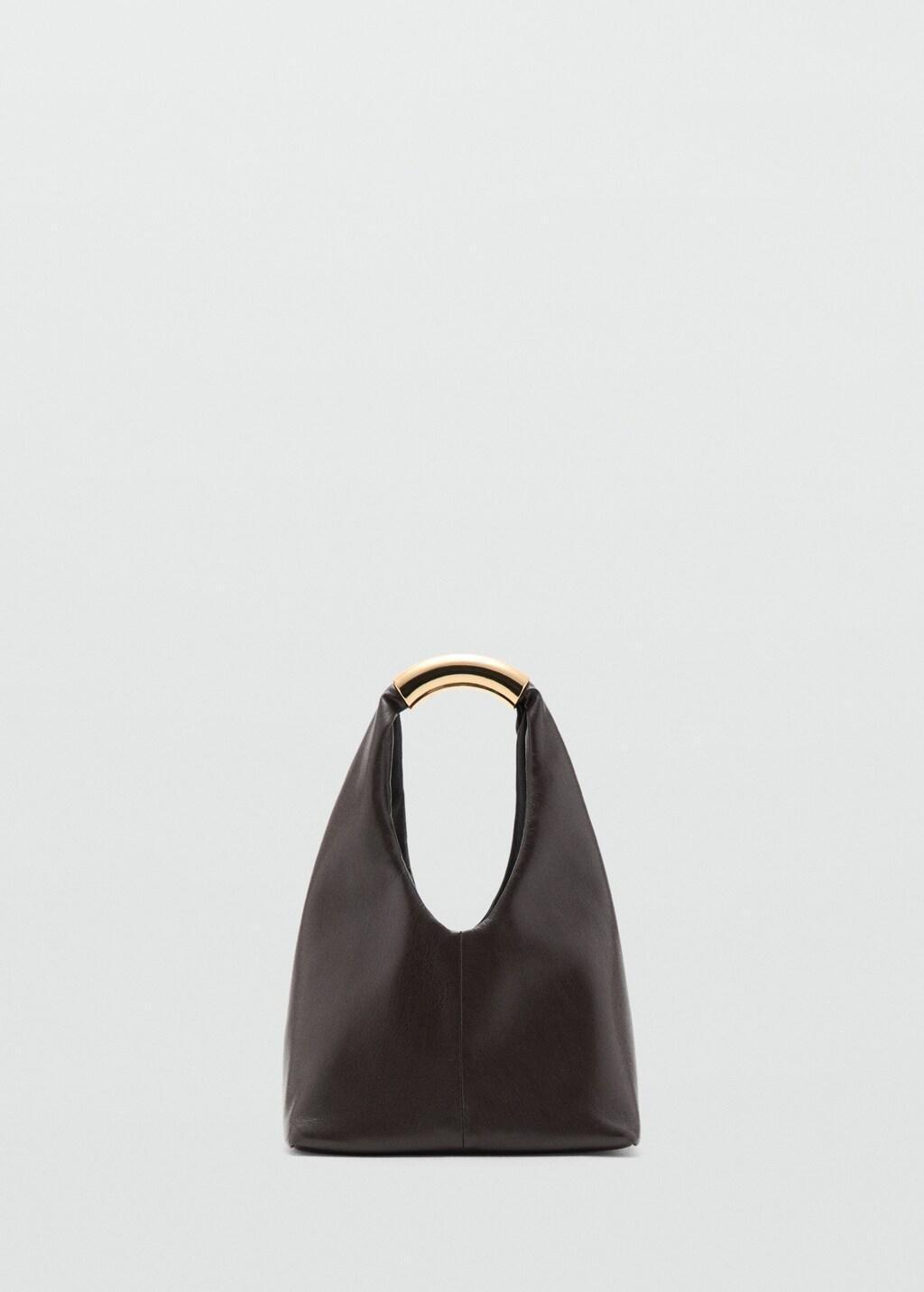 Brown Handbag With Metal Handle, Dark Brown, large image number 3