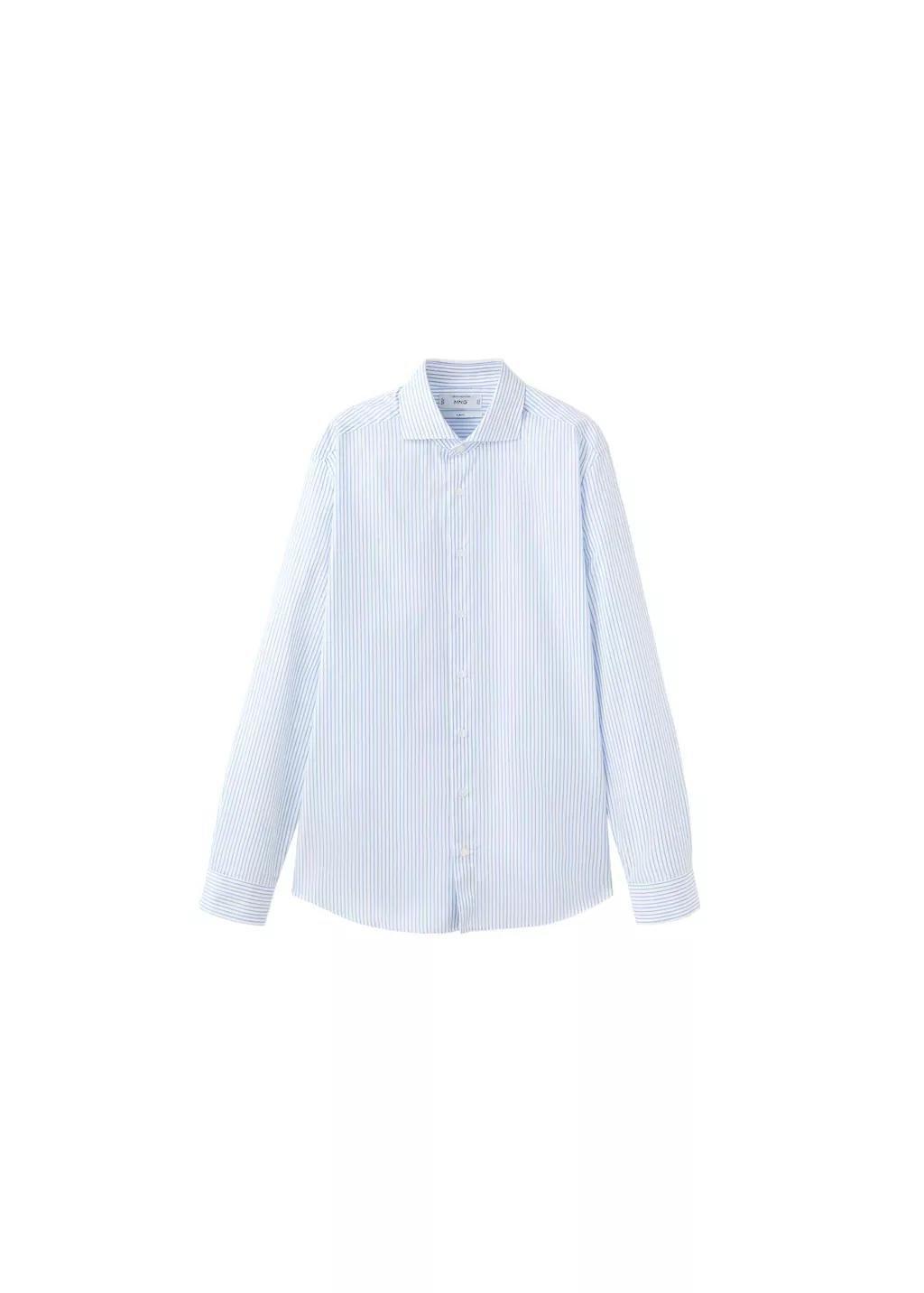 Blue Slim Fit Cotton Striped Suit Shirt, Light-Pastel Blue, large image number 2