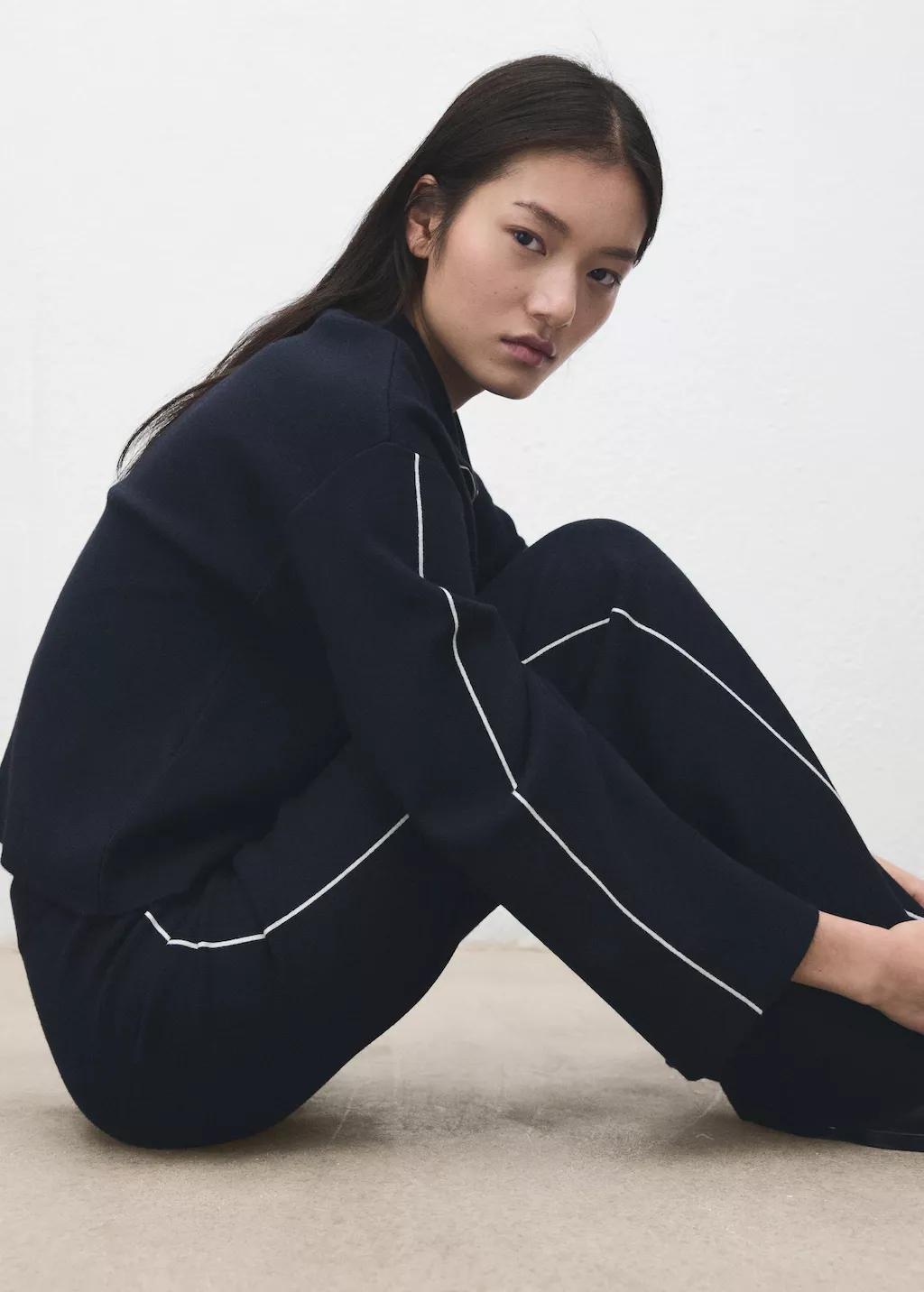 Navy Zip Neck Contrast-Stripe Sweater, Navy, large image number 3