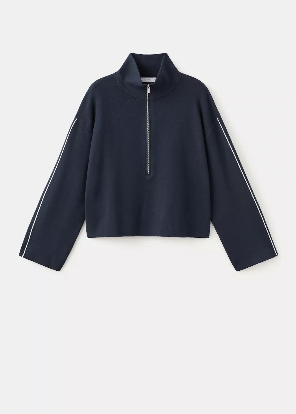 Navy Zip Neck Contrast-Stripe Sweater, Navy, large image number 8