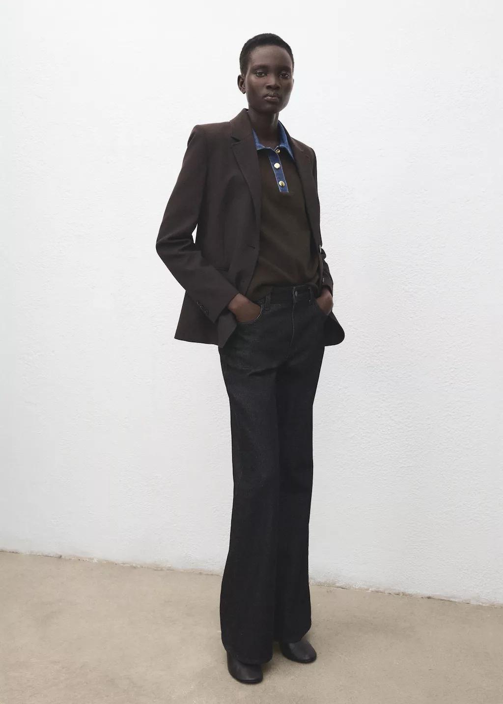 Brown Combined Shirt-Collar Sweater, 0201_32, large image number 0