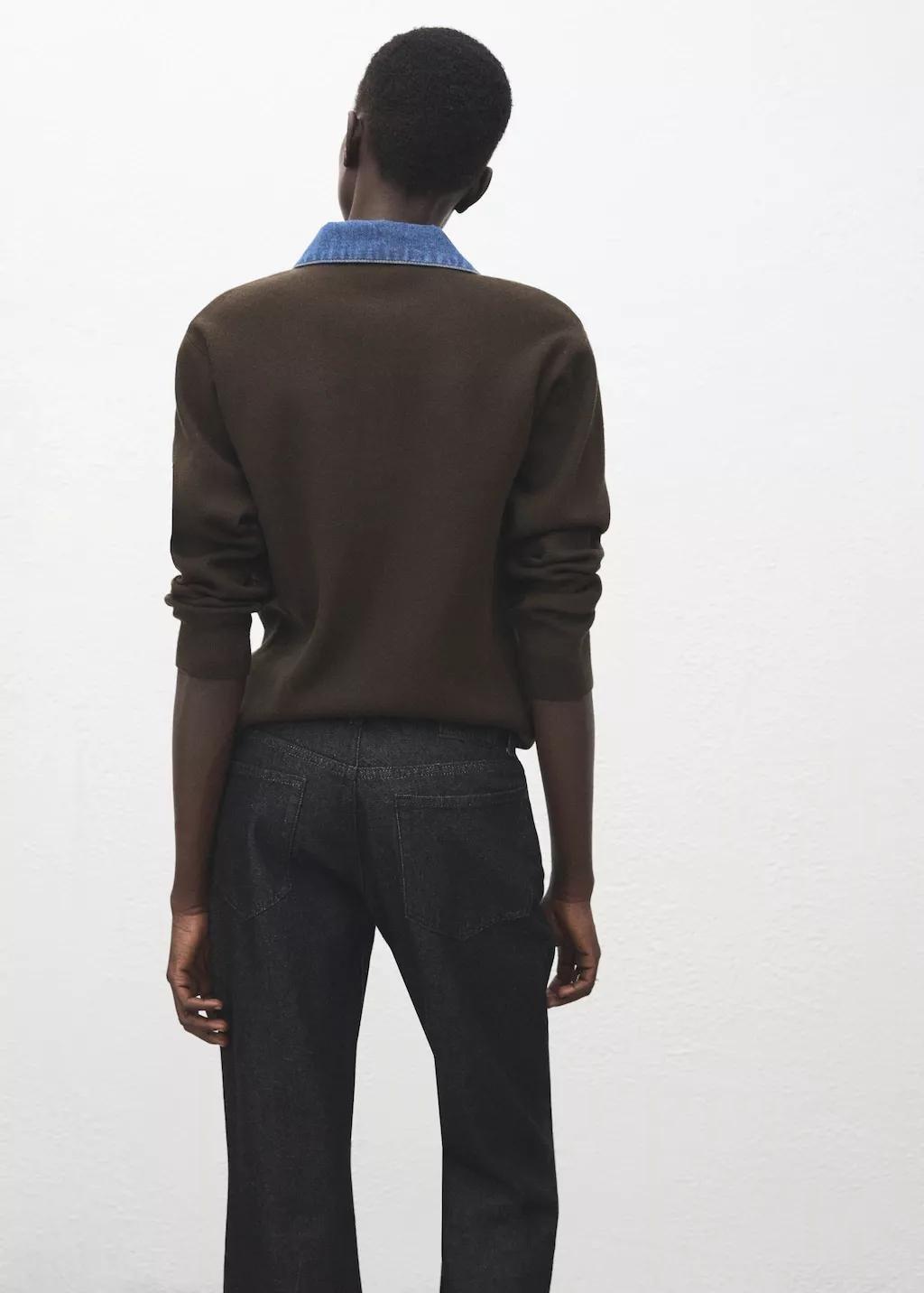 Brown Combined Shirt-Collar Sweater, 0201_32, large image number 2