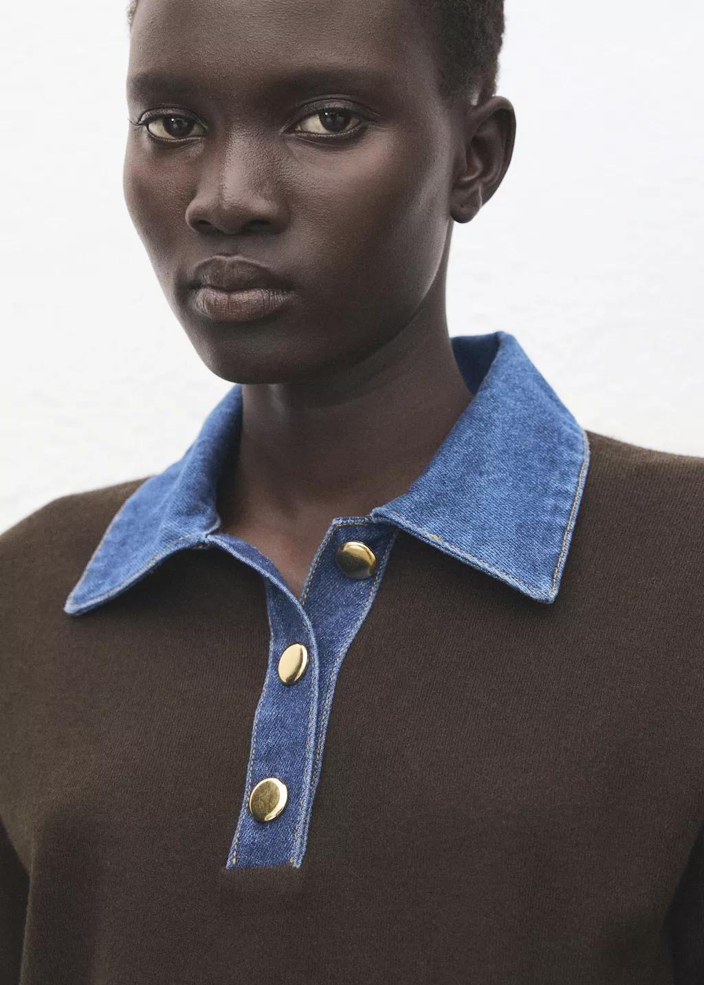 Brown Combined Shirt-Collar Sweater, 0201_32, large image number 4