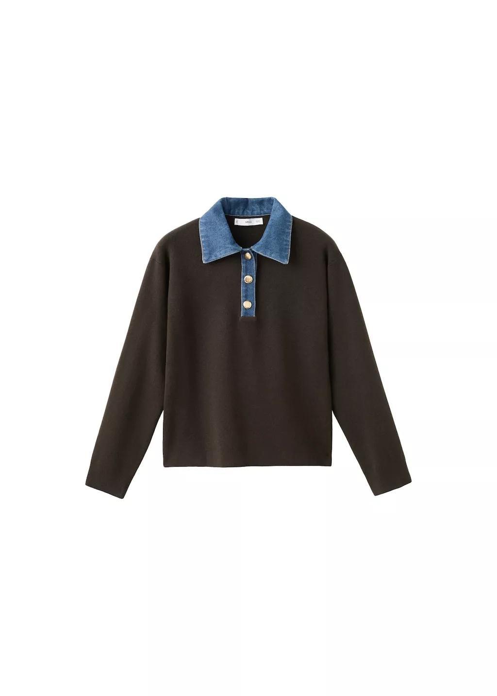 Brown Combined Shirt-Collar Sweater, 0201_32, large image number 7