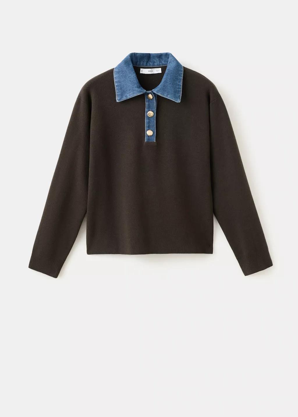 Brown Combined Shirt-Collar Sweater, 0201_32, large image number 8