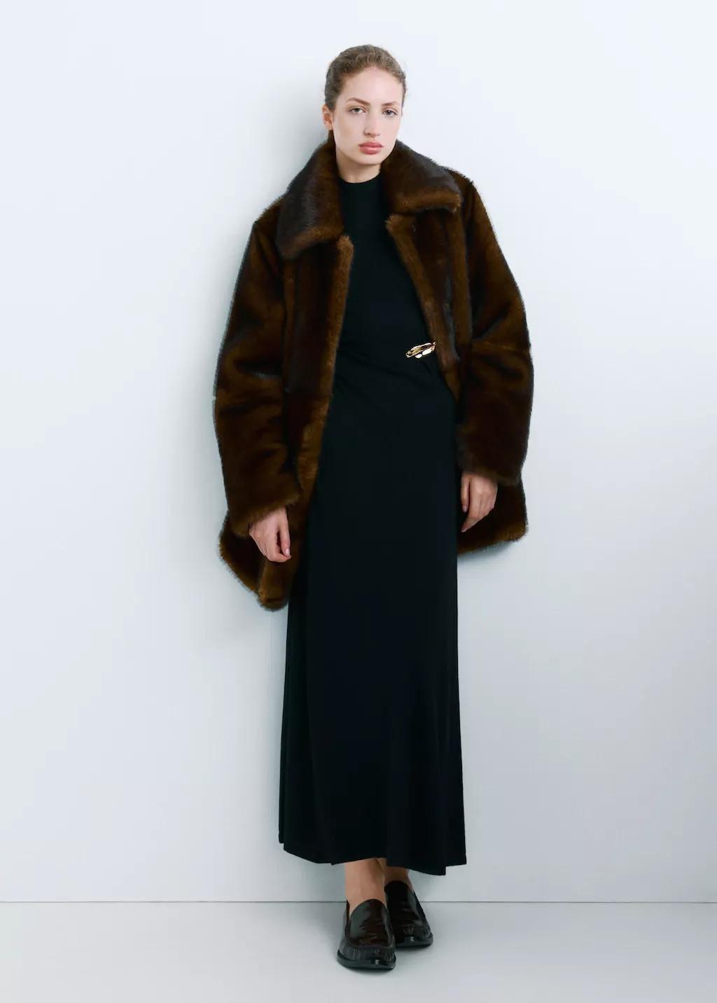 Black Turtleneck Knitted Dress With Brooch, Black, medium