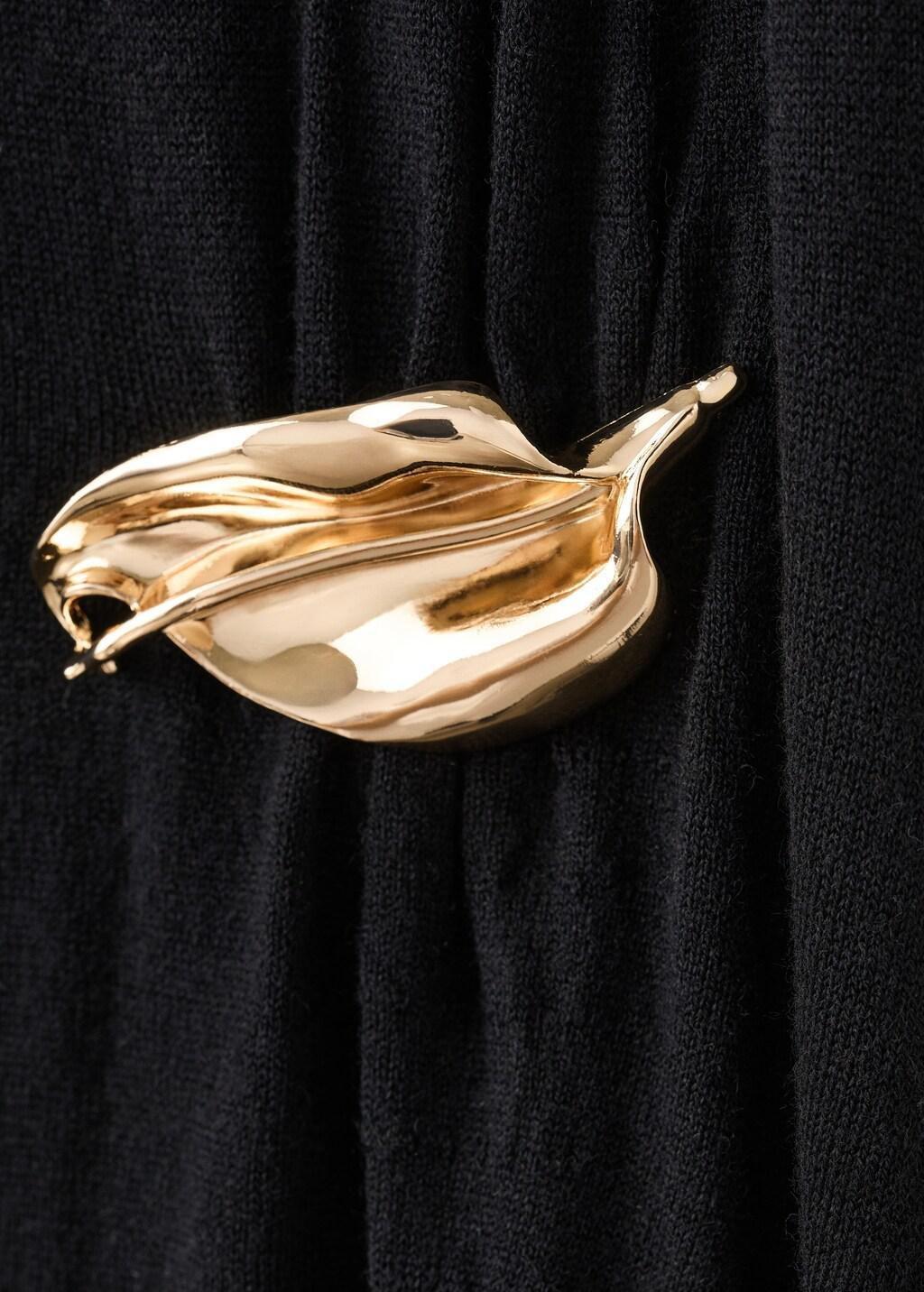 Black Turtleneck Knitted Dress With Brooch, Black, large image number 1