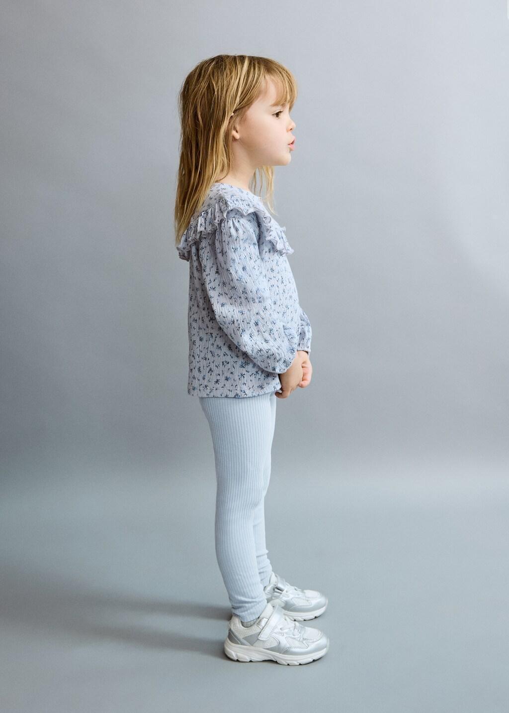 Blue Cotton Ribbed Leggings, Baby Girl, Medium Blue, large image number 0