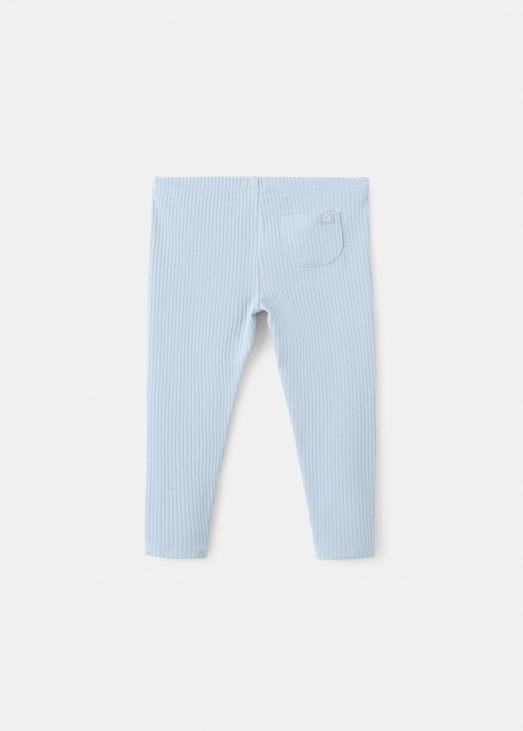 Blue Cotton Ribbed Leggings, Baby Girl, Medium Blue, large image number 2