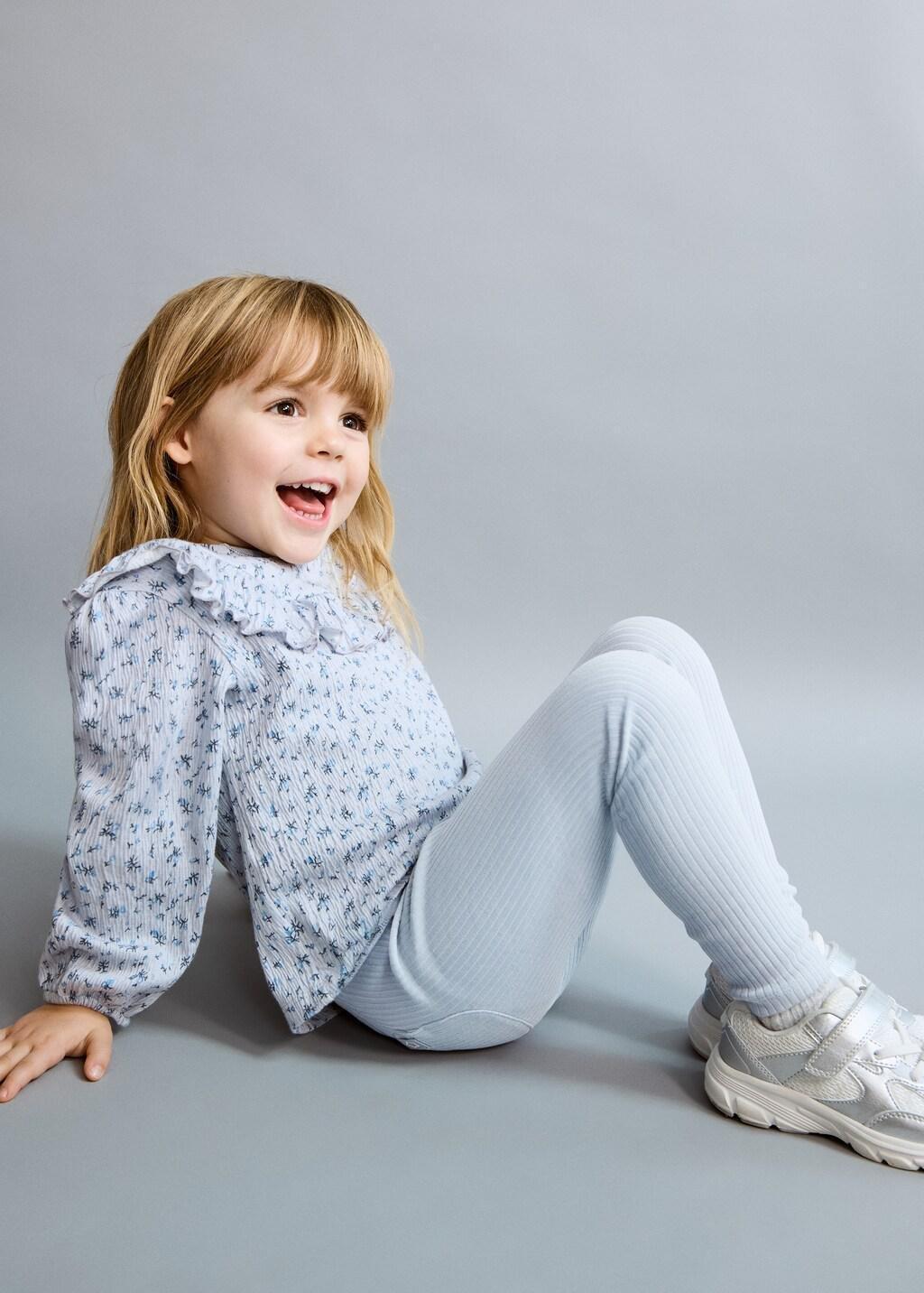 Blue Cotton Ribbed Leggings, Baby Girl, Medium Blue, large image number 3