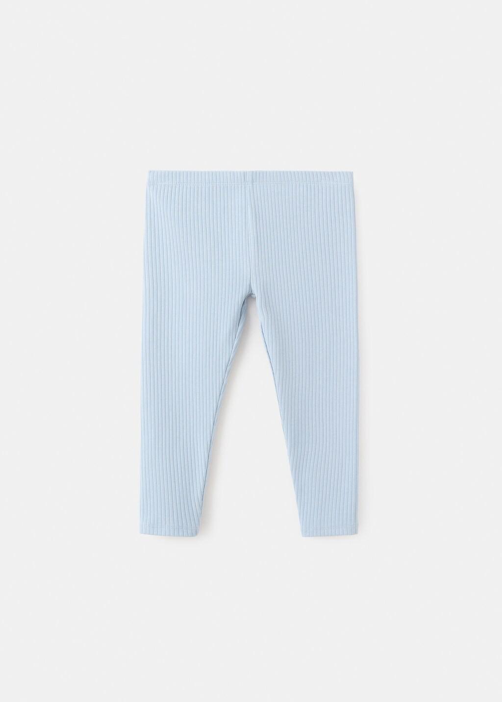Blue Cotton Ribbed Leggings, Baby Girl, Medium Blue, large image number 6