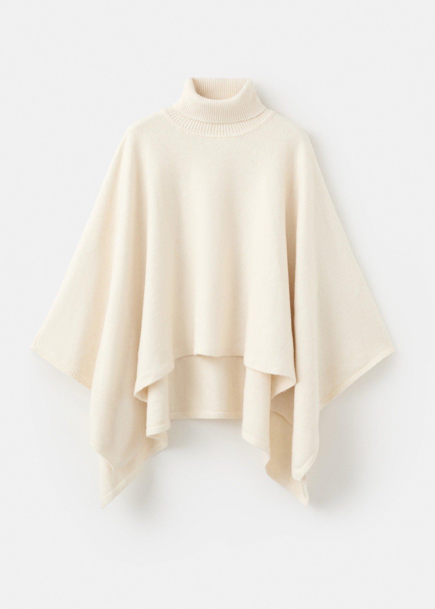 Beige Knitted Turtleneck Cape, Light Beige, large image number 6