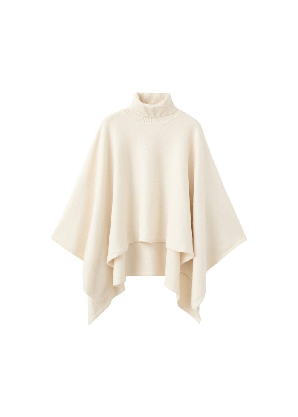 Beige Knitted Turtleneck Cape, Light Beige, large image number 9