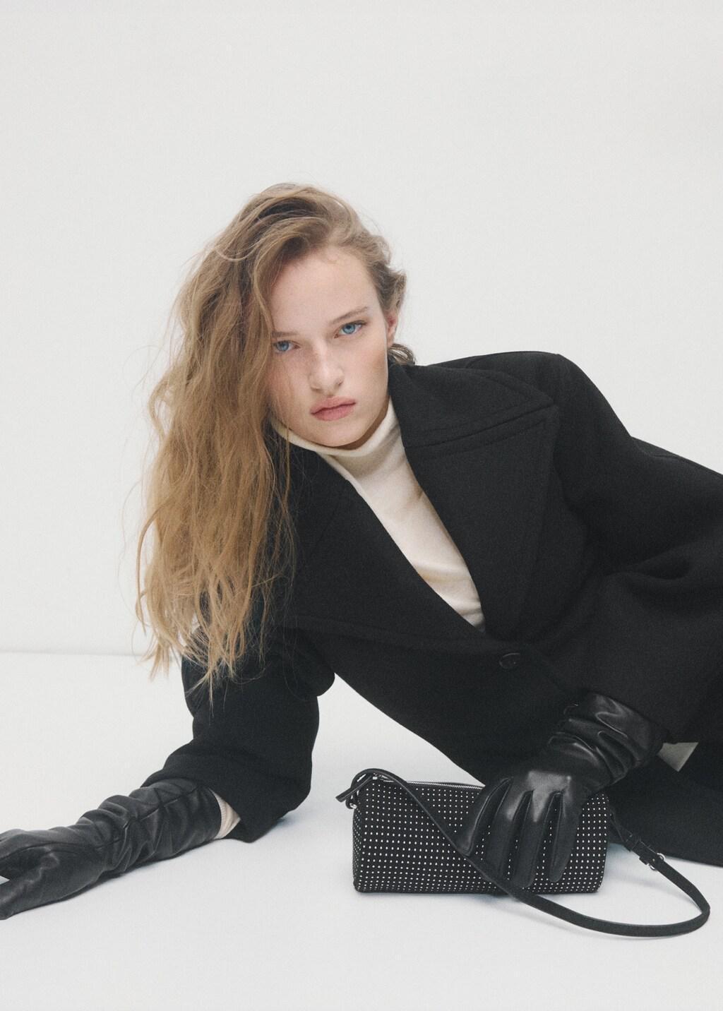 Black Oval Studded Shoulder Bag, Black, large image number 0