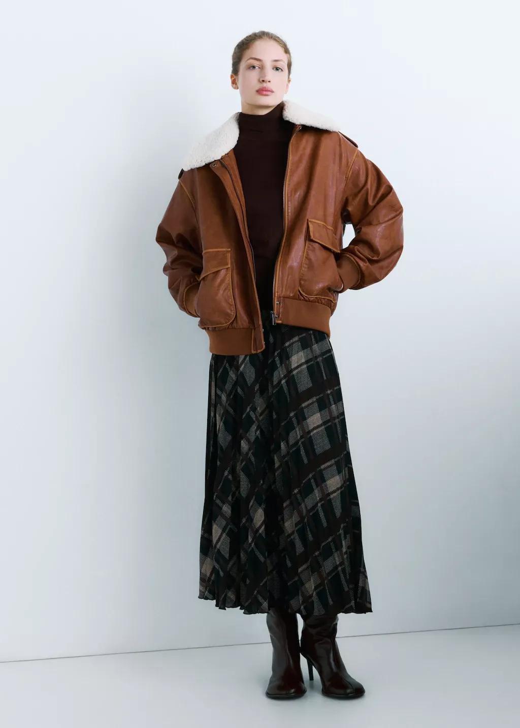 Brown Oversized Jacket With Borg Collar, 0201_30, medium