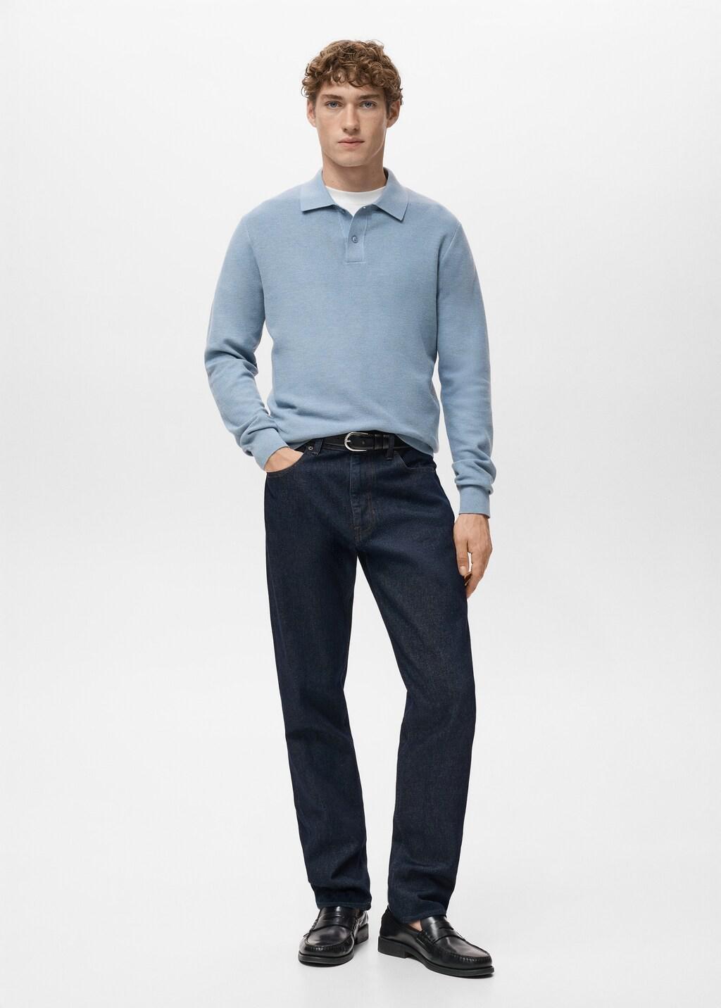 Blue Micro-Structured Cotton Polo Shirt, Light-Pastel Blue, medium