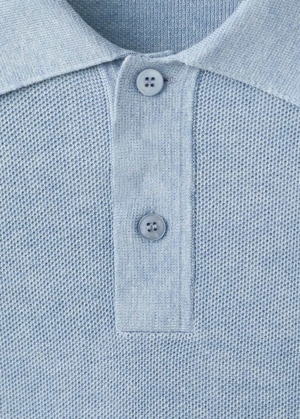 Blue Micro-Structured Cotton Polo Shirt, Light-Pastel Blue, medium