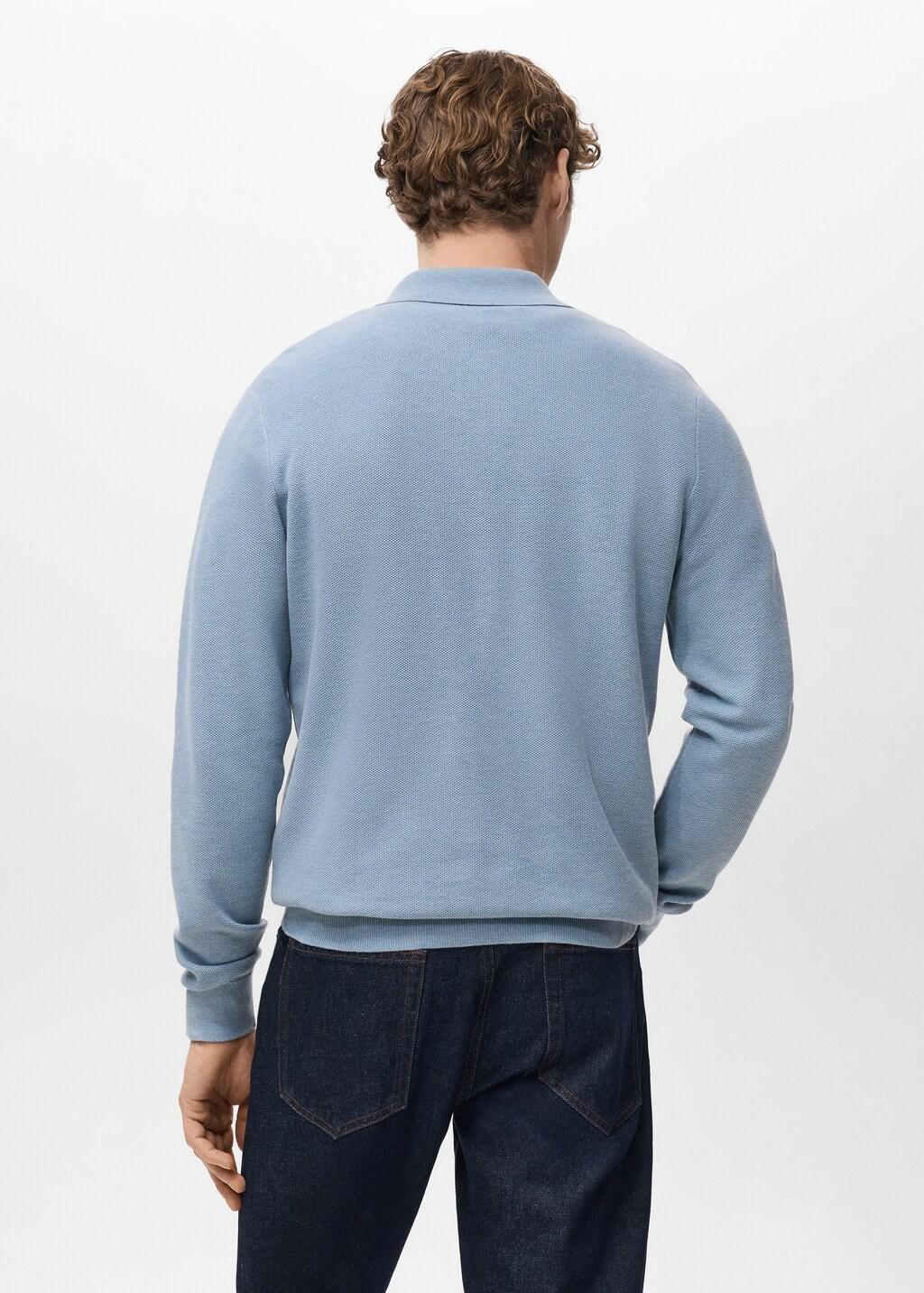Blue Micro-Structured Cotton Polo Shirt, Light-Pastel Blue, medium