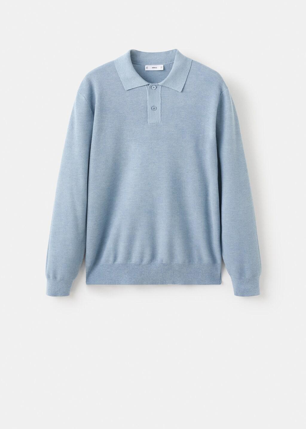 Blue Micro-Structured Cotton Polo Shirt, Light-Pastel Blue, large image number 7