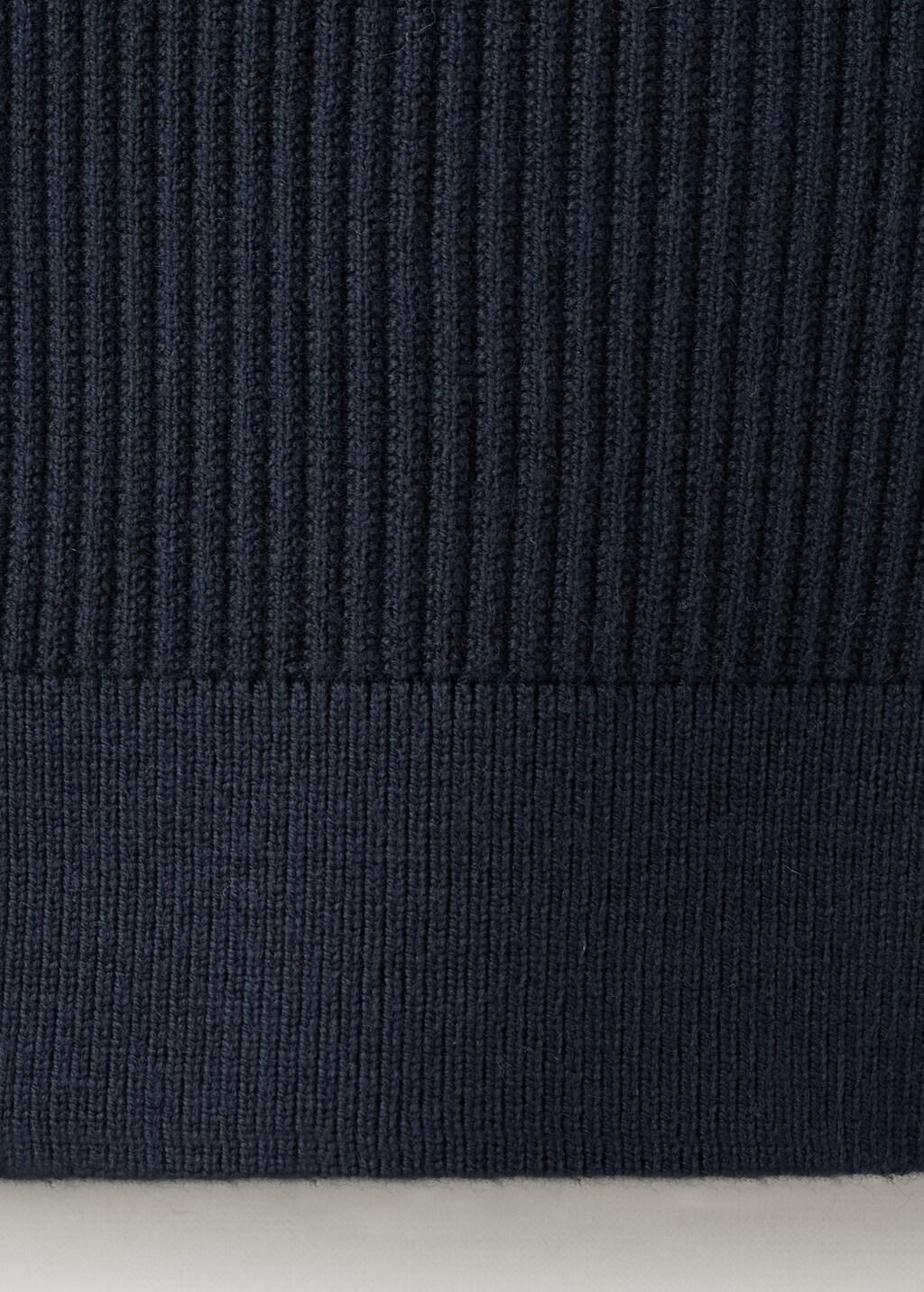 Navy Cotton-Blend Ribbed Polo Sweater, Navy, large image number 5
