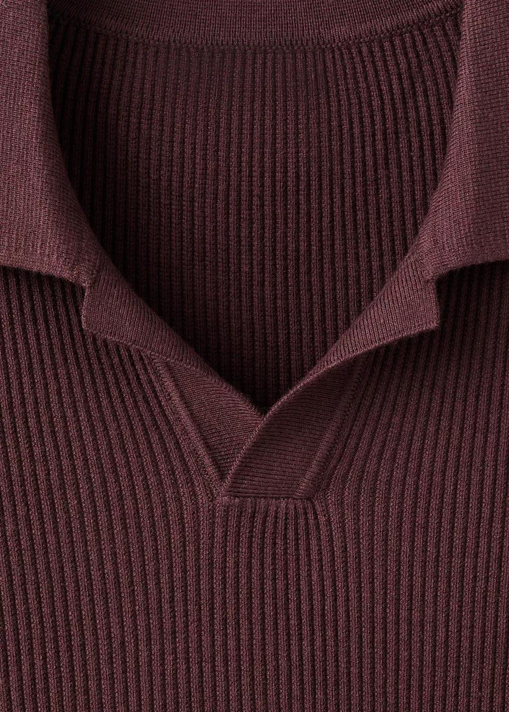 Red Cotton-Blend Ribbed Polo Sweater, Dark Red, large image number 1
