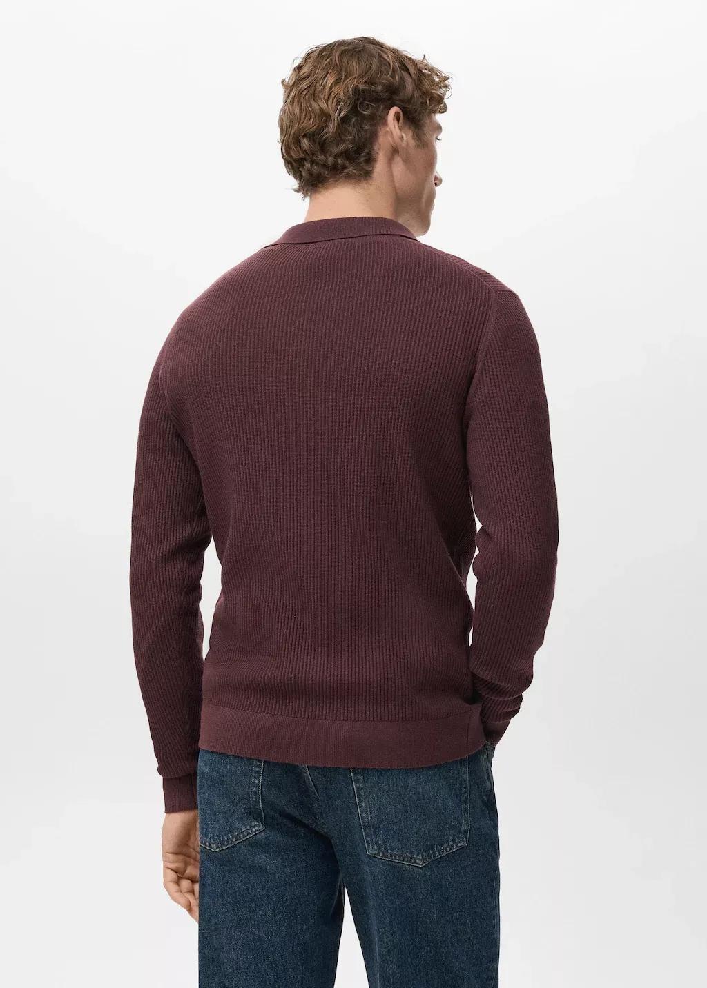 Red Cotton-Blend Ribbed Polo Sweater, Dark Red, large image number 2