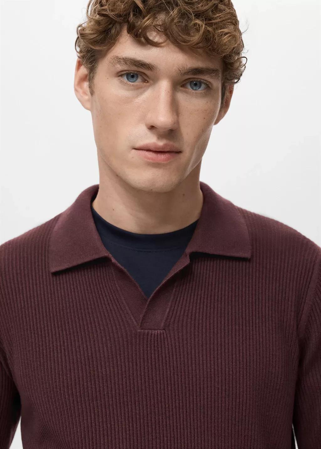 Red Cotton-Blend Ribbed Polo Sweater, Dark Red, large image number 4