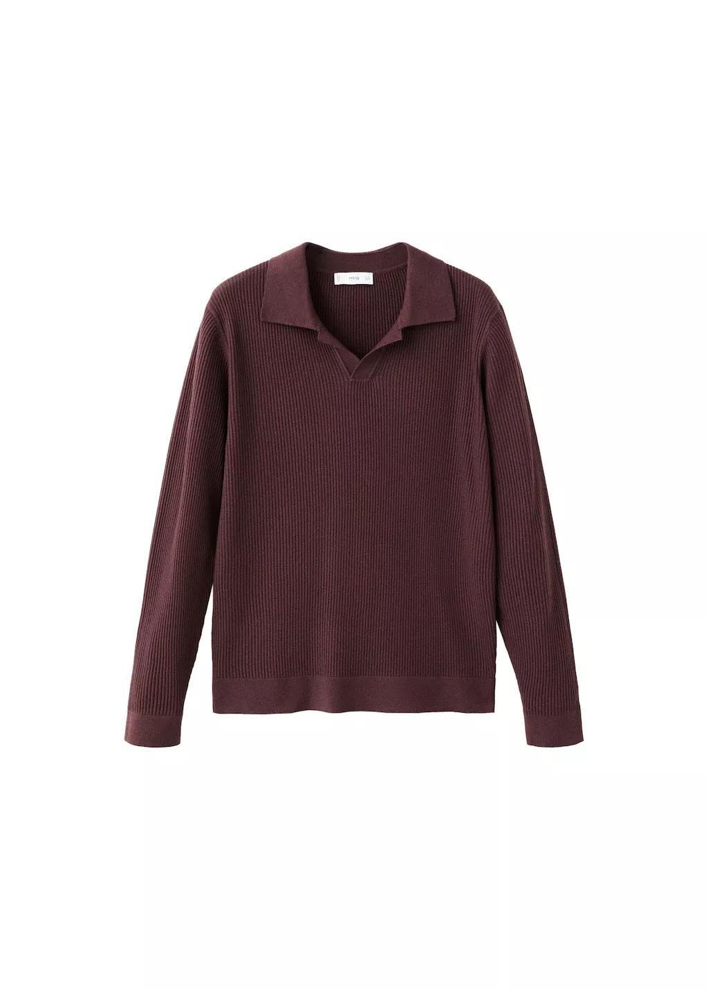 Red Cotton-Blend Ribbed Polo Sweater, Dark Red, large image number 6