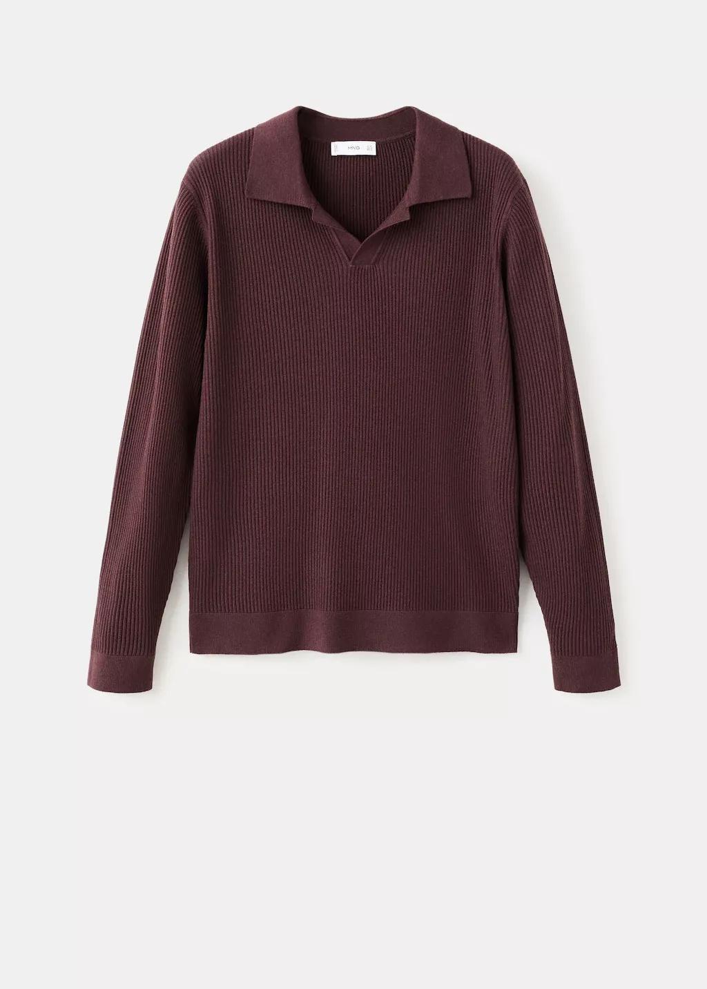 Red Cotton-Blend Ribbed Polo Sweater, Dark Red, large image number 7