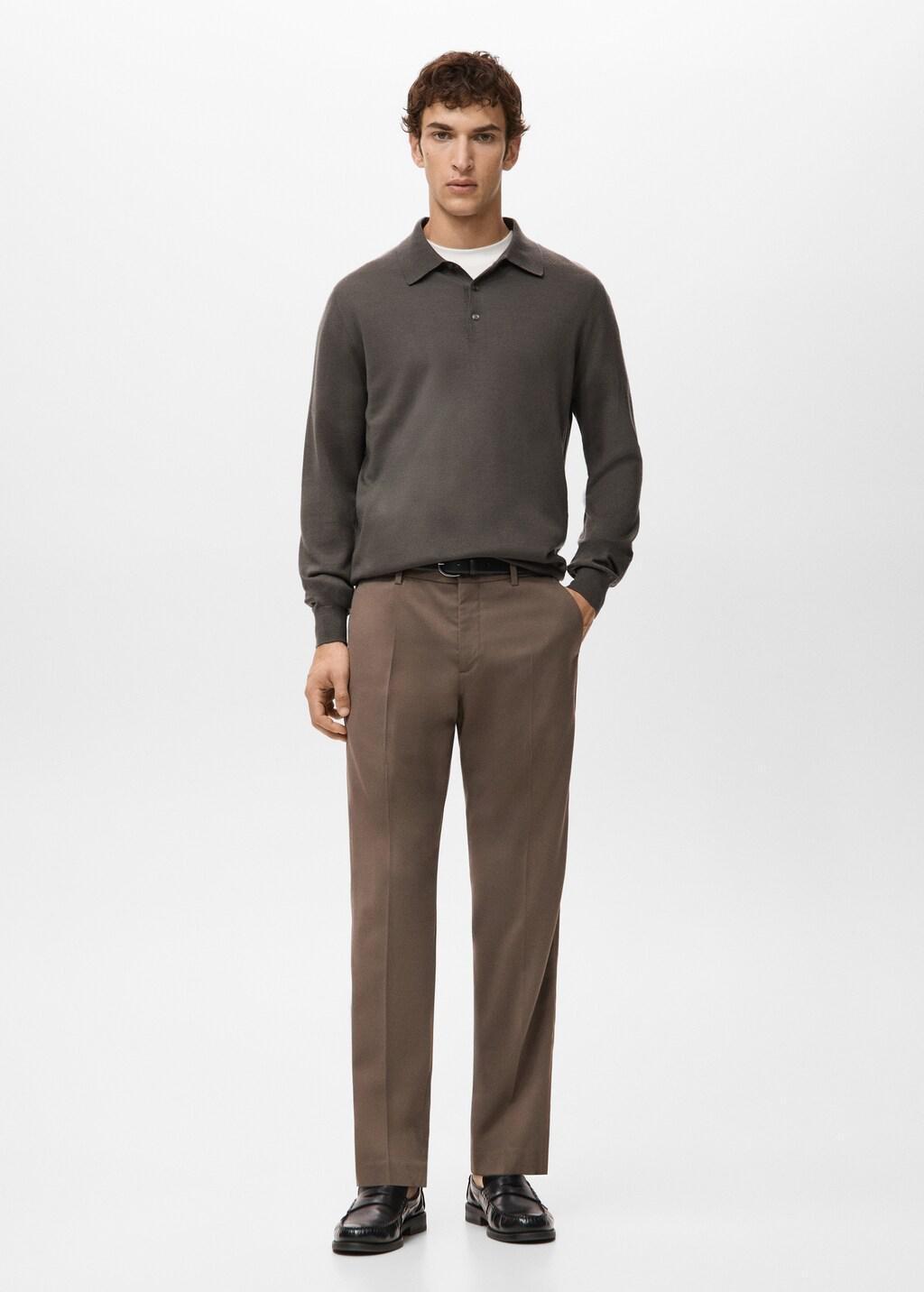 Brown Merino Wool Polo Sweater, Medium Brown, large image number 0