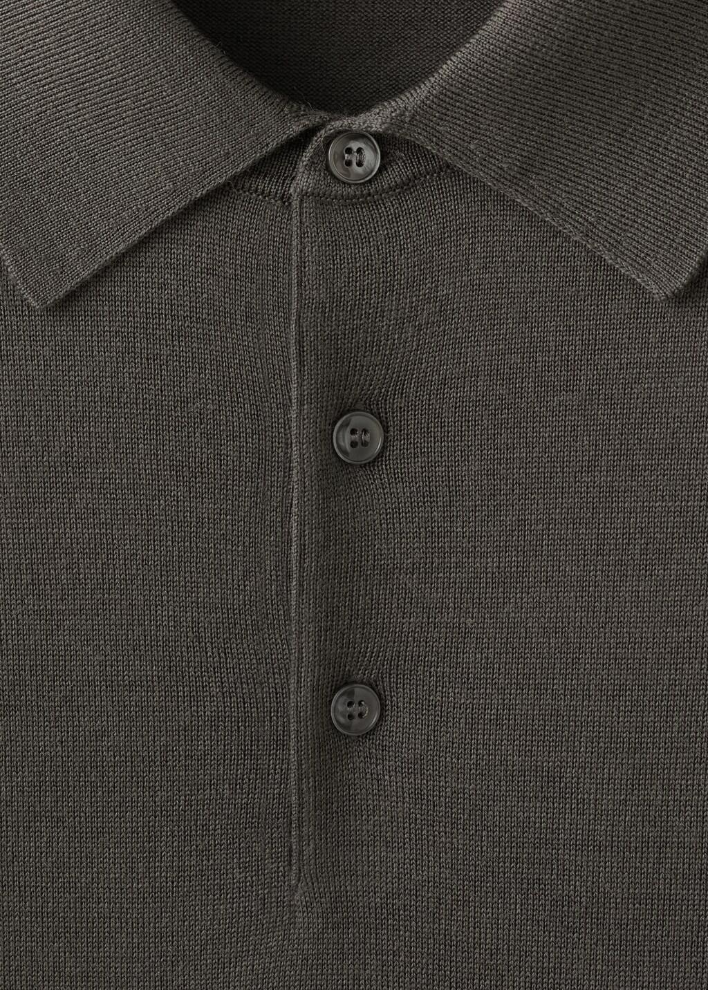 Brown Merino Wool Polo Sweater, Medium Brown, large image number 1