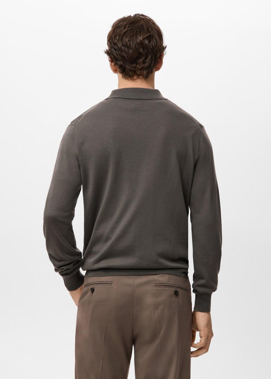 Brown Merino Wool Polo Sweater, Medium Brown, large image number 2